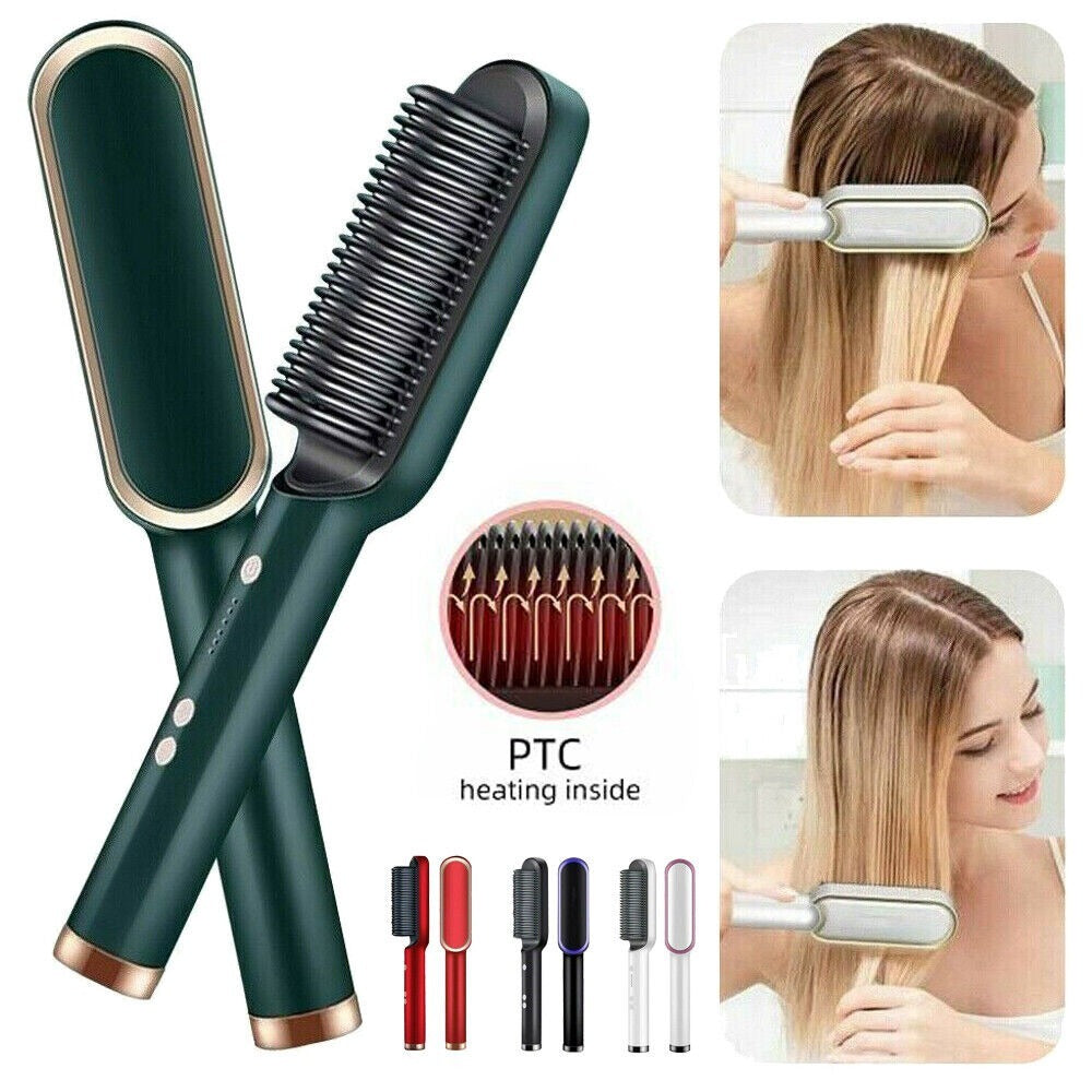 LuxeStyle™ 2-in-1 Ceramic Hair Straightener Brush (Fast Heating)