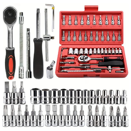 46-Piece Professional Socket Ratchet Wrench Set | Bike & Car Repair Kit
