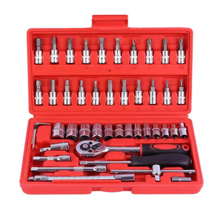 46-Piece Professional Socket Ratchet Wrench Set | Bike & Car Repair Kit