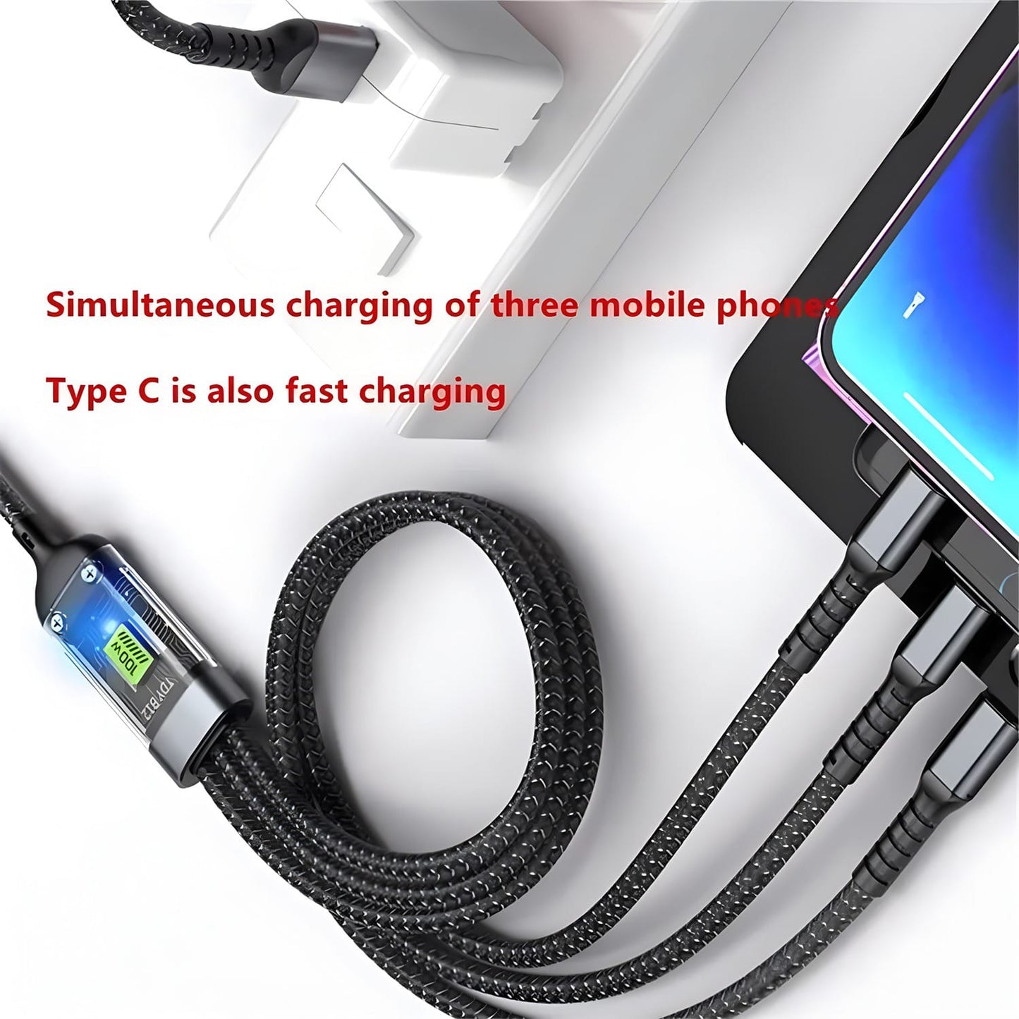 Premium 3-in-1 Multi-Charging Cable | 100W Fast Charge | Durable Nylon Braided
